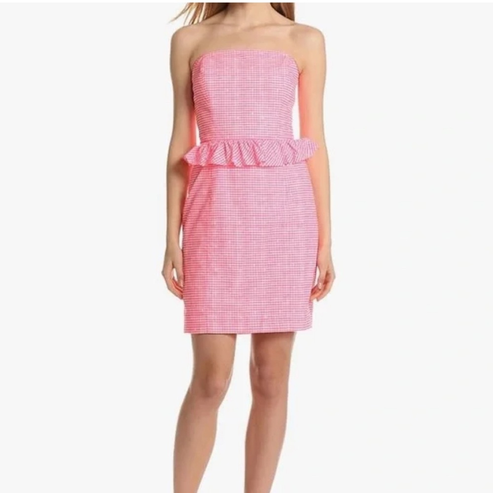 Lilly Pulitzer Fiesta Pink Gingham Lowe Dress Peplum Ruffle Sleeveless Women 2